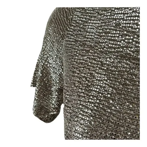 Monteau Champagne Metallic Textured Short Sleeve Top Size Small NWT - Picture 4 of 15